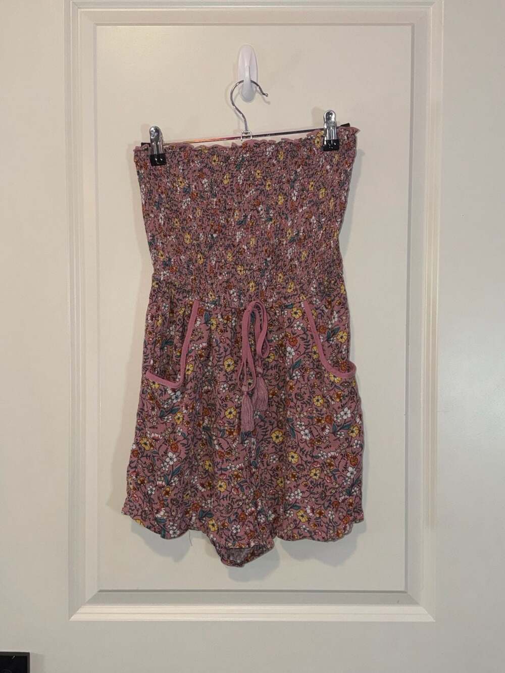 Francesca’s Boutique Purple Floral Smocked Romper | XS